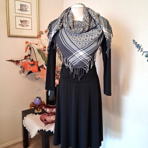 VTG NEW sandwich 100% Cotton Large Square Classic Luxury Olive Green White Scarf - Picture 3 of 9